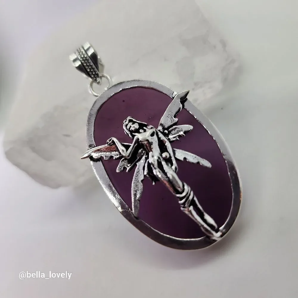 Cottagecore Amethyst Handmade Fairy Pendant Jewelry Gift 2.5" - Picture 7 of 7